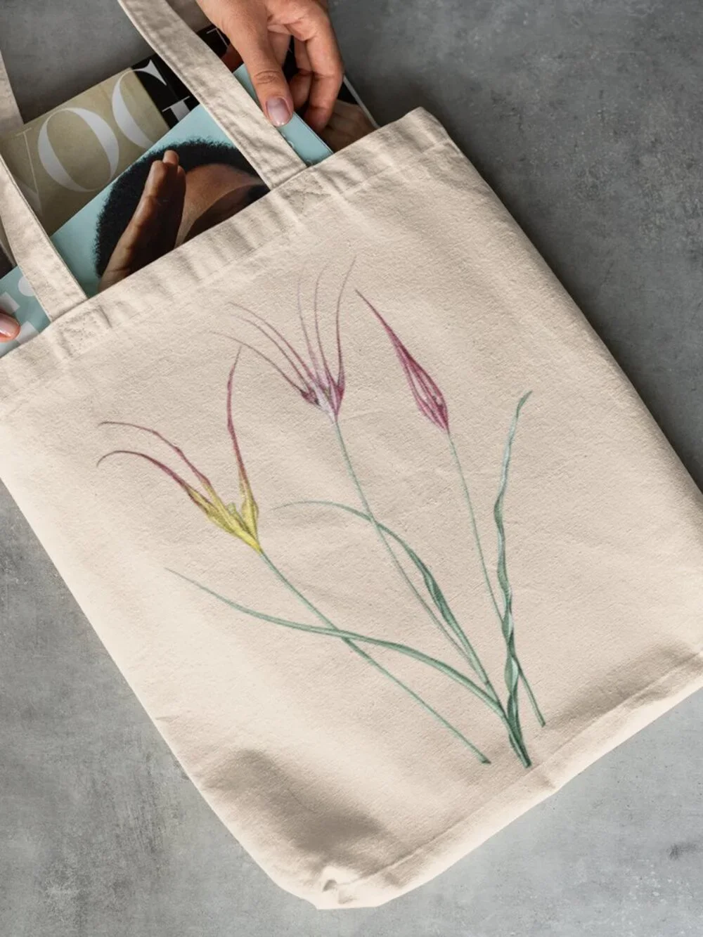 Horned Tulip Vintage Floral Print Graphic Canvas Tote Bag